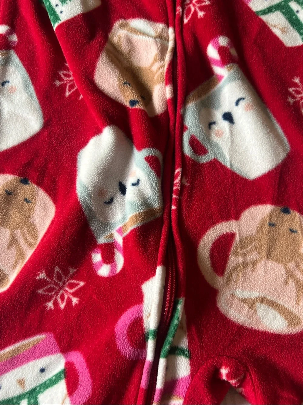 Carter's Red Holiday Fleece One-Piece Footed Pajamas with Mug & Bear Print